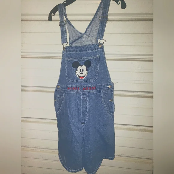 Vtg 90’s Y2K Mickey Mouse Large Jean Overalls Disney Store Shortalls Embroidered - Picture 1 of 5